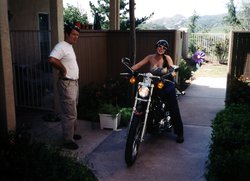 Andrea showing off her new Harley (Easter 2001)