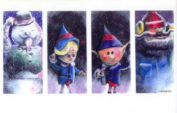 Chris R. Christmas card - Sam the Snowman, Hermey, the Elf, and Yukon Cornelius